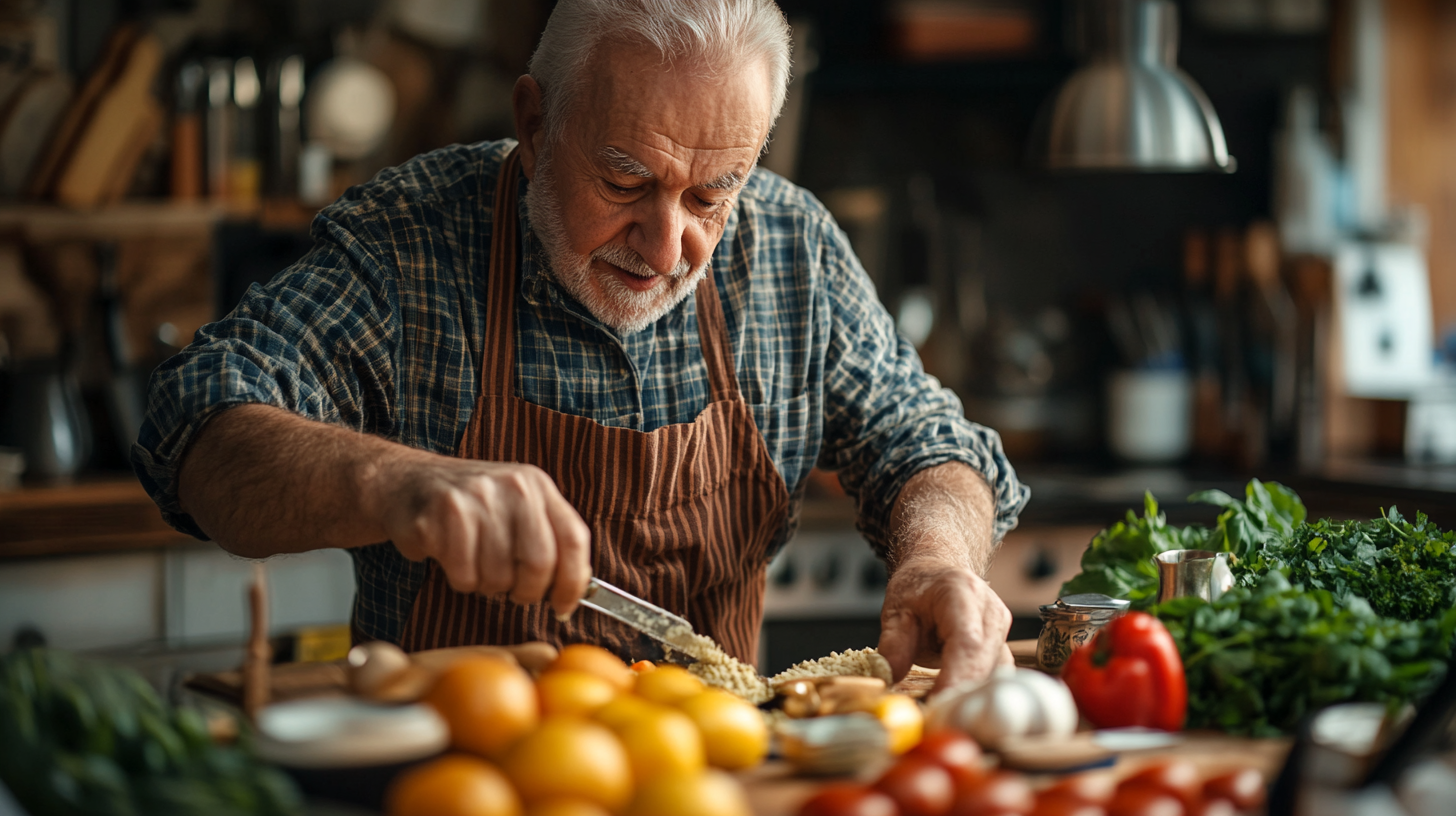 Група людей зрілого віку на кулінарному майстер-класі з здорового харчування